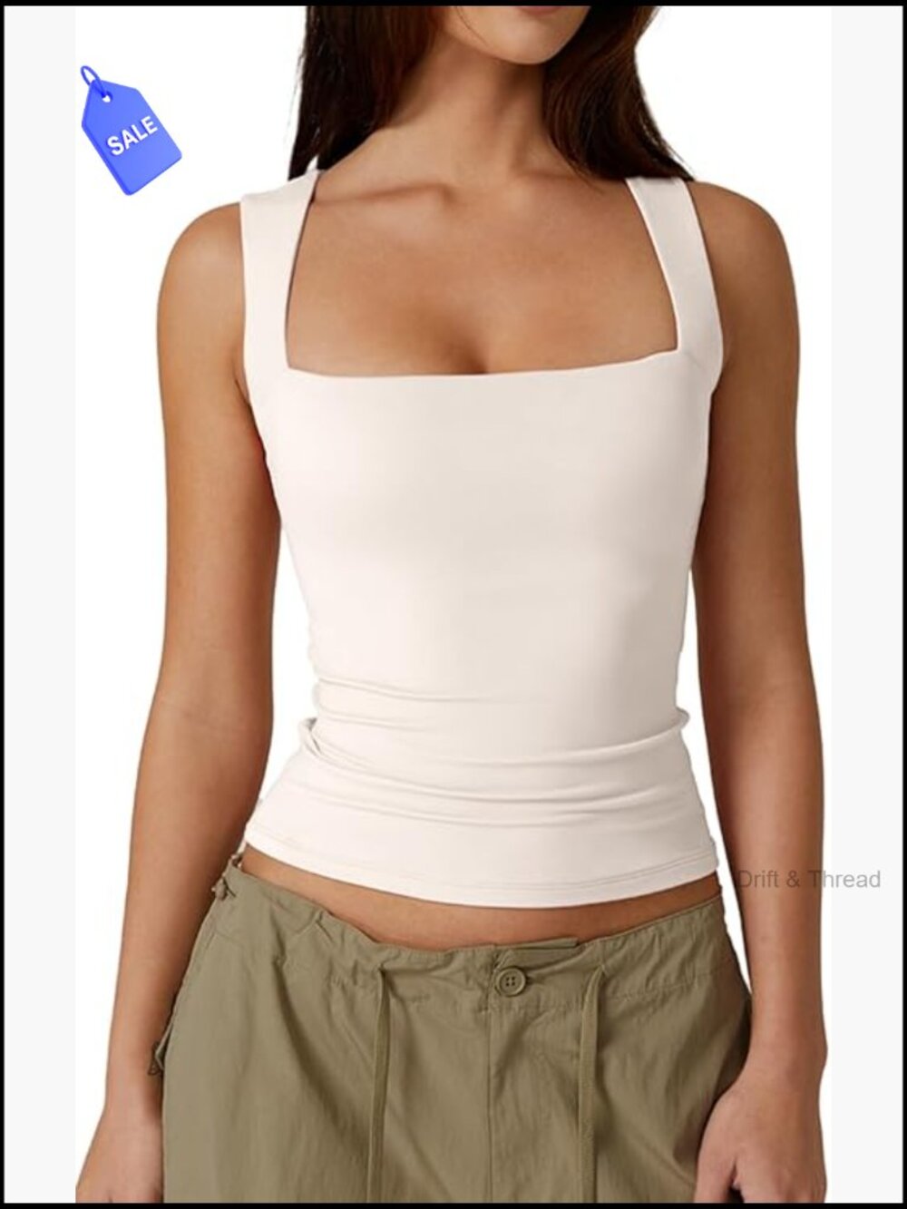 Women's Double Layer Tank Top Square Neck Sleeveless Slim Fit Stretchy